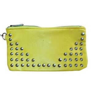 Clutch yellow leather with silver studs Y2K zipper wrist strap punk goth rock